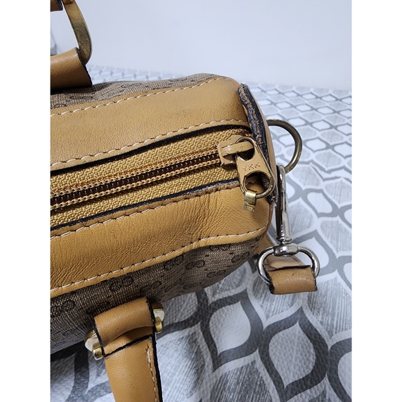 GUCCI Vintage Canvas Leather Boston GG Monogram Satchel Bag Brown/Beige - Picture 11 of 13